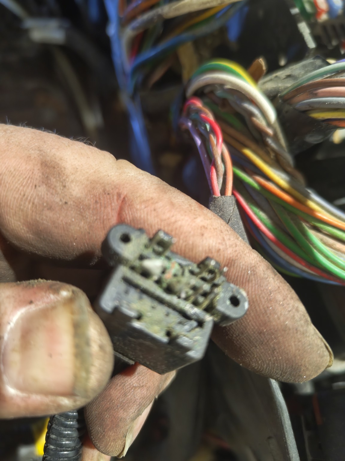 Corroded connector from Peugeot 5008 temporary wiring modification